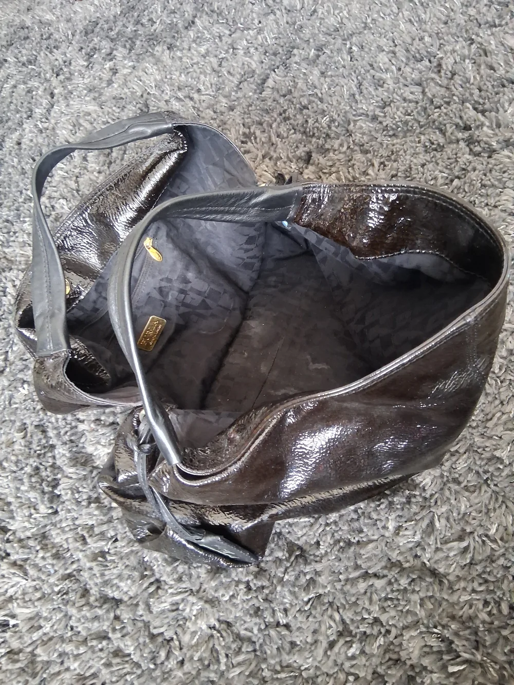 Furla Glossy Black Patent Hobo Bag